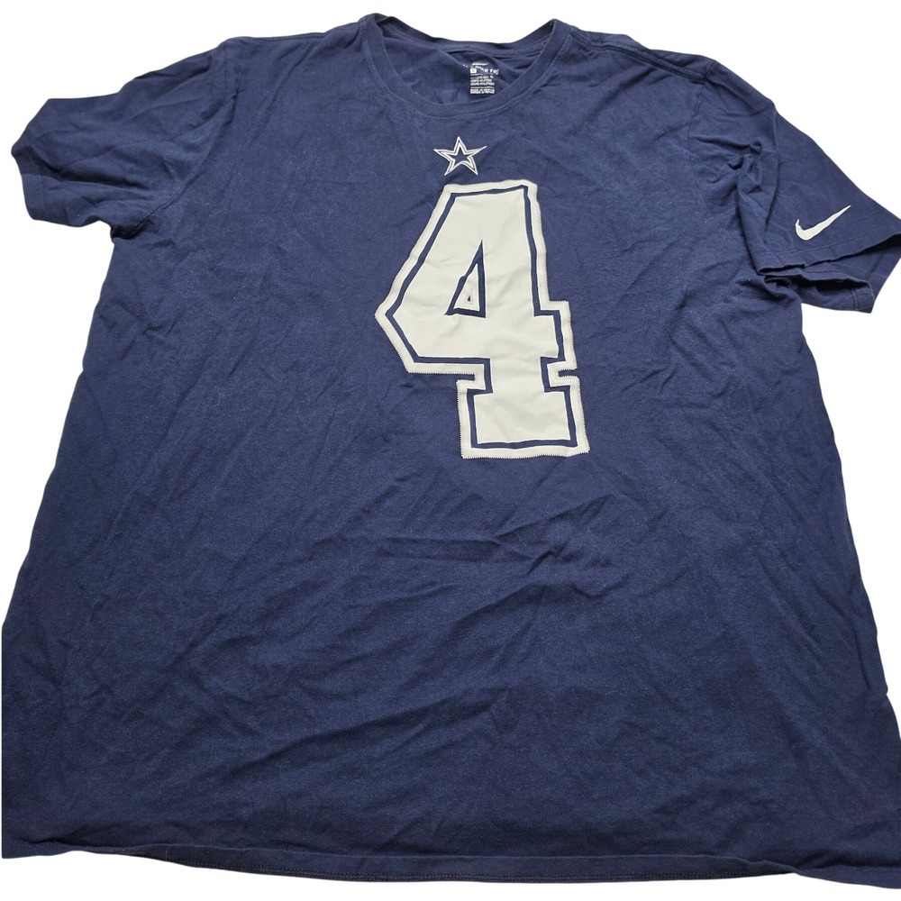 Nike Dallas Cowboys Dak Prescott 4 T-Shirt Navy Blue XL Athletic Cut NFL Fan Tee